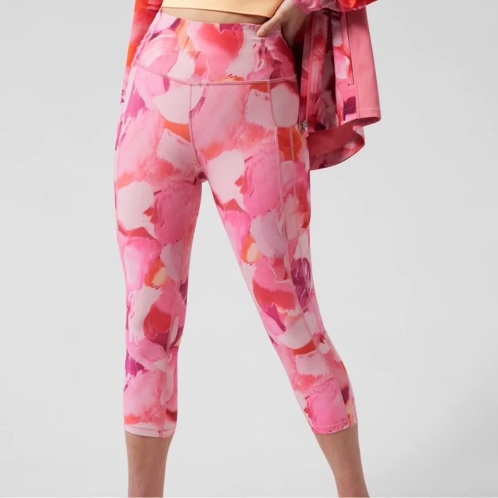 Athleta Pants Womens Large Pink Coral Ultimate Stash II Cropped Leggings Active